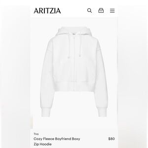 Aritzia Tna White Boxy Zip Hoodie